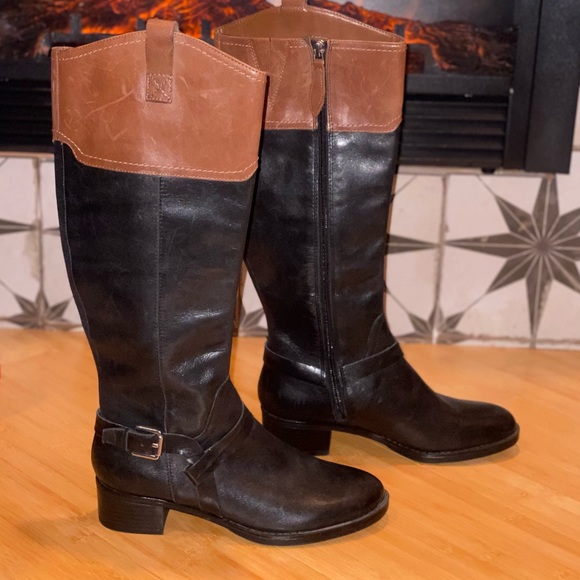 Franco Sarto Leather Corbeit 2 Black/Brown Knee High Riding Boots size 6M - Picture 1 of 16